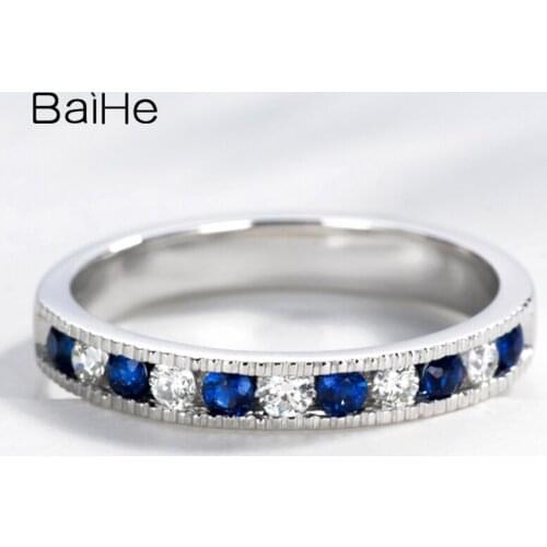 BAIHE Solid 14K White Gold 0.40ct Natural Sapphires Diamonds Wedding man Ring Women Ring Trendy Fine Jewelry Noble Sapphire Ring