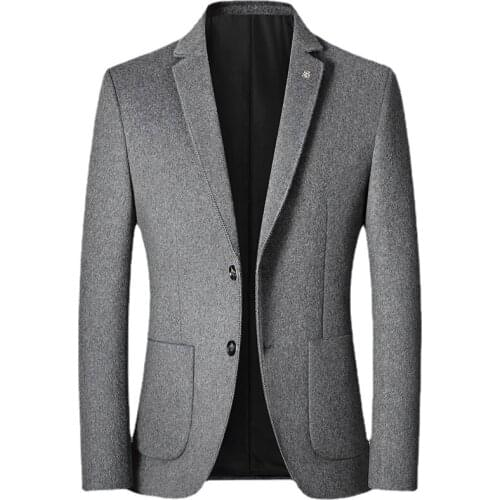 Men Fashion Blazer Autumn British Solid Color Single Breasted Wool Blended Suit Jacket Business Casual Classic Blazer For Men