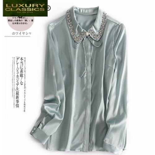 Real Vintage Summer 95% Silk Blusas Mujer De Moda 2021 Spring Korean Elegant Blouse Women Tops Long Sleeve Shirts ZP3489