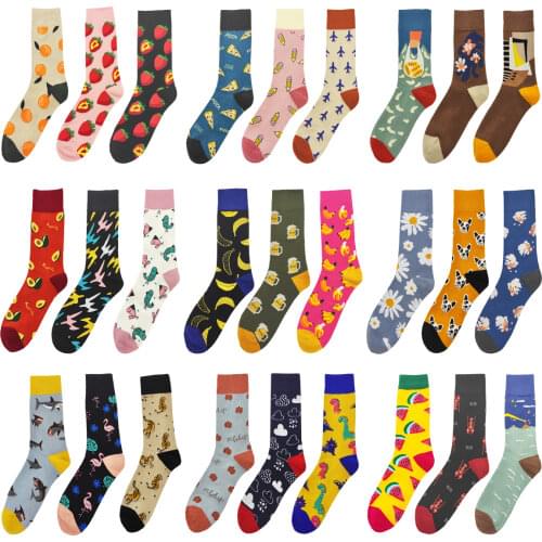 Colorful Harajuku Kawaii Happy Cotton Women Socks Hip Hop Cartoon Cute Art Pink Fruit Beer Animal Print Funny Casual Girls Socks