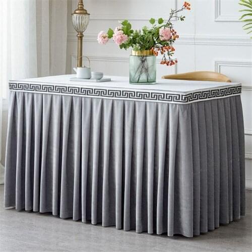 One Piece Pleated Flannel Hotel Table Skirt With Table Cloth Table Cover Wedding Party Banquet Decor