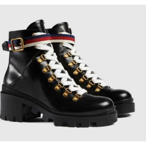 Autumn Winter New Style Women Round Toes Genuine Leather Ankle Strap Ankle Boots Ladies England Style Retro Office Boots