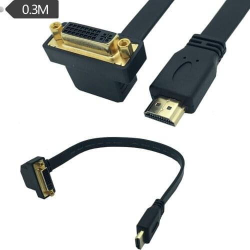 Flat Slim High Speed HDMI to DVI 24+5 Female 90° angle Cable 0.3m