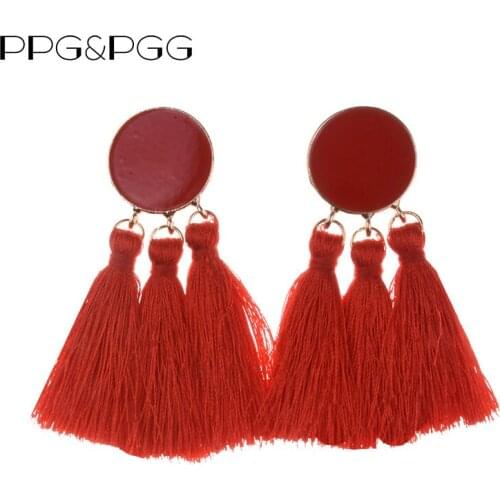 PPG&PGG Bohemian Simple Tassel Statement Earrings For Women Charm Round Dangle Drop Earrings Wholesale Boho Fashion Jewelry