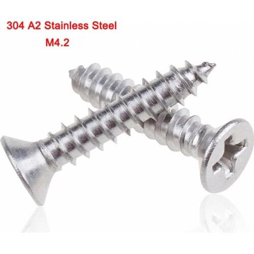 A2 304 Stainless Steel GB846 Phillips Cross Countersunk Flat Head Self Tapping Screws M4.2 Length 10-60mm