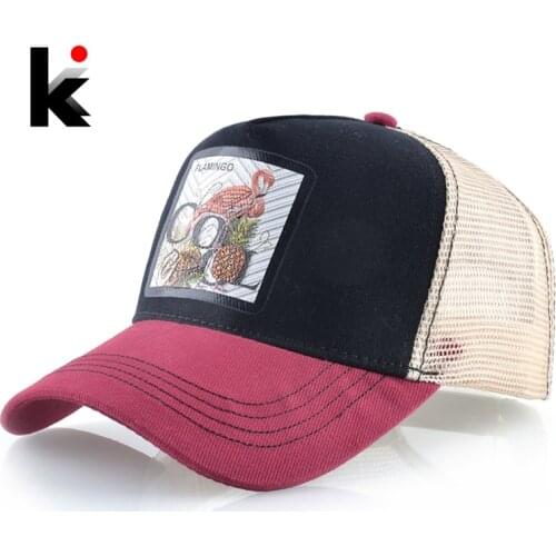 Mesh Beach Baseball Caps Women Breathable Casual Visor Hat With Flamingo Patch Snapback Baseball Hat Men Cotton Dad Trucker Caps
