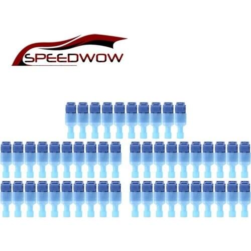 SPEEDWOW 100pcs 1.0-2.5mm Line T Insulated Electrical Cable Quick Splice Lock Wire Terminal Spade Crimp Connector Combo Set Blue