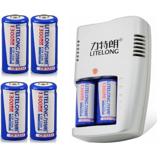 Super 6pcs LITELANG 1300mAh 3v CR123A rechargeable LiFePO4 battery lithium battery with charger