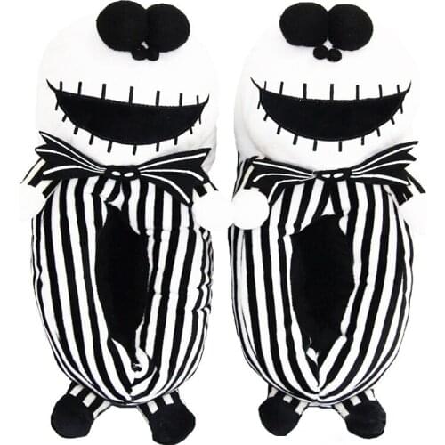 28cm Jacks Skull Cartoon Slippers Christmas Eve Thrill Jack Anime Surrounding Plush Cotton Shoes Winter Foot Wrap Shoes