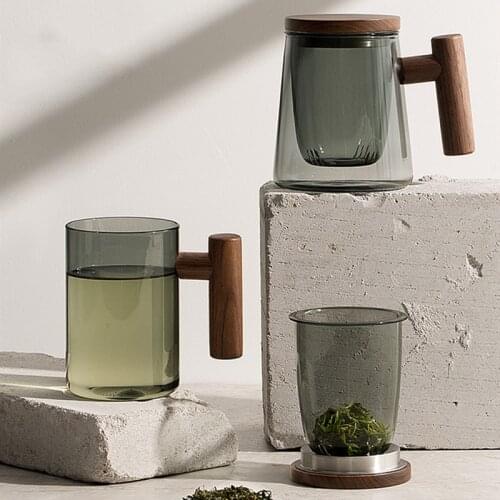 Heat-resistant glass tea water separation tea cup colored glass simple cup high-end sense net red flower tea cup