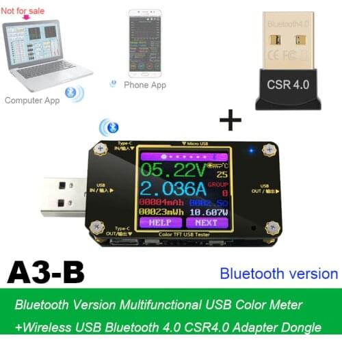 USB and Type-c tester Wireless Bluetooth DC Digital voltmeter current voltage meter detector + Wireless Bluetooth Adapter Dongle