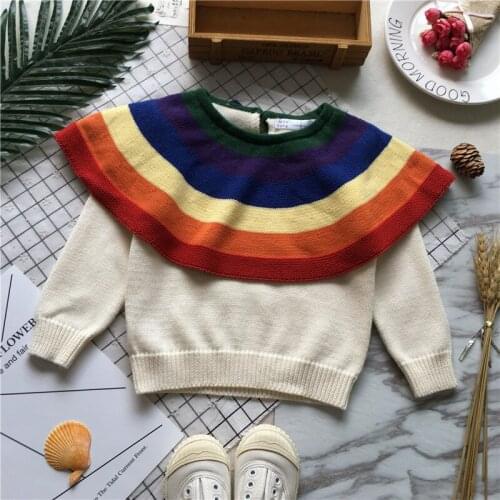 Tonytaobaby Fall and Winter Clothes New Style Baby Girls Rainbow Sweater Color GIRLS Sweater