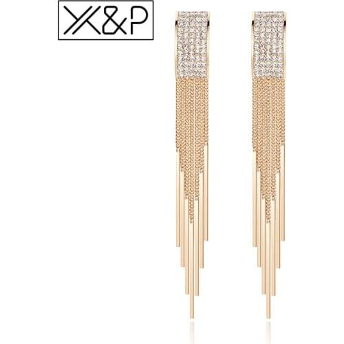 X&P Fashion Luxury Long Crystal Tassel Drop Earrings for Women Korean Gold Silver Color Metal Fringe Dangle Earring 2019 Jewelry