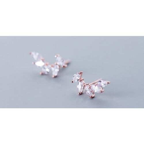 MloveAcc Real 100% 925 Sterling Silver Tiny Leaves Clear CZ Stud Earrings for Women Girl Trendy Silver Earring Jewelry Gift