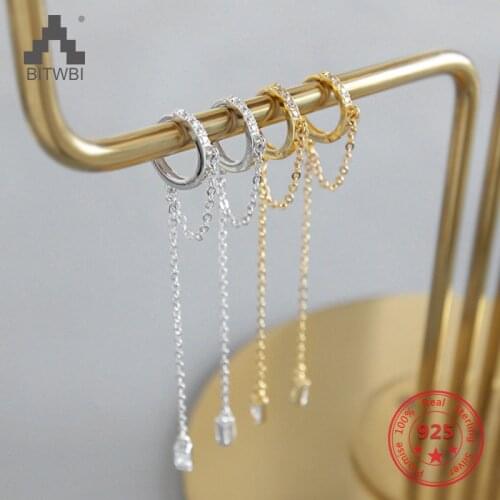 2019 Hot S925 Sterling Silver Exquisite Zircon Long Chain Tassel Dangle Earrings for Women