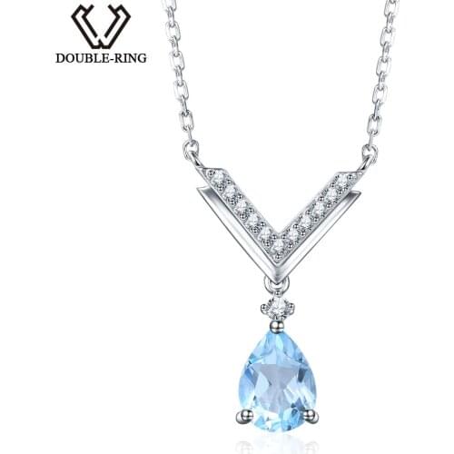 DOUBLE-R 1.38ct Genuine Natural Blue Topaz Necklaces Pendants Vintage 100% 925 Sterling Silver Fine wedding Jewelry for women