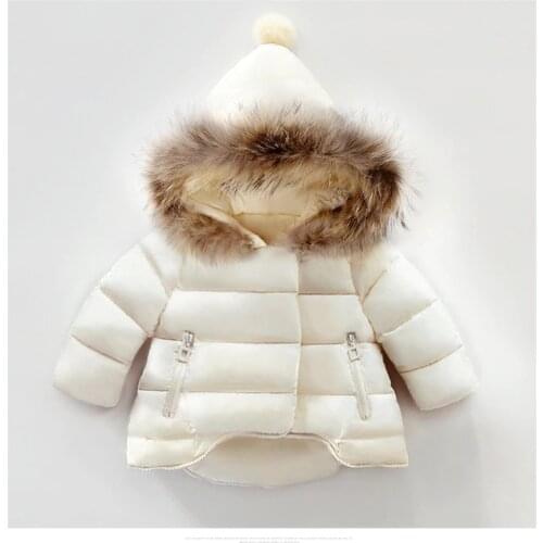 0-5Yrs Winter Unisex Baby Down Hooded Jacket With Fur Children Girls Cotton Padded Coat Thickened Fur Collar Coat