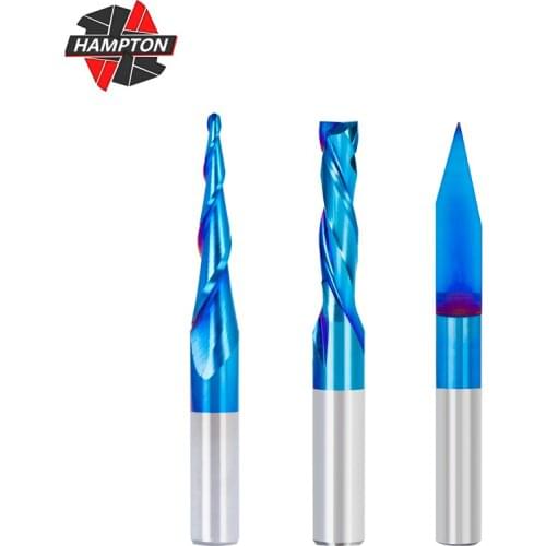 1pc 6.35mm Shank Carbide Nano Blue Coated Engraving Router Bits Tapered Ball Nose End Mills CNC Flat Milling Cutter Carving Bit