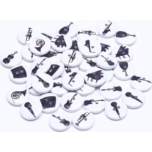100pcs 15mm Mixed Musical Instruments Painted Wooden Round Buttons DIY Crafts Scrapbooking Cardmaking Sewing Accessories