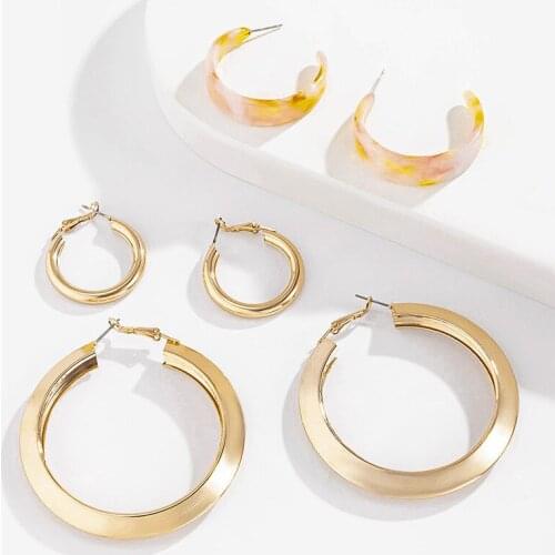 3 Pair/Set Fashion Geometric Circle C Shaped Dangle Earrings for Women Trendy Gold Simple Earrings Party Jewelry Accessories