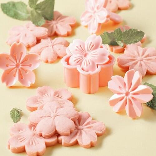 5pcs/set Sakura Cookie Mold Stamp Biscuit Mold Cutter Pink Fondant Baking Tool Flower Charm DIY Floral Mold