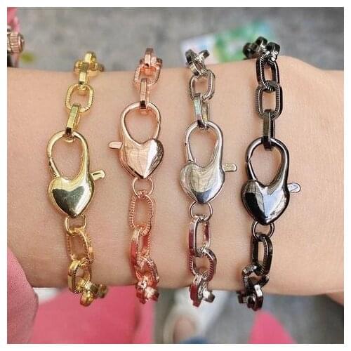 5Pcs, Minimalist Oval Link Chain Bracelet For Women Hip Hop Charm Heart Lock Bracelets & Bangles For Women Girls Jewelry