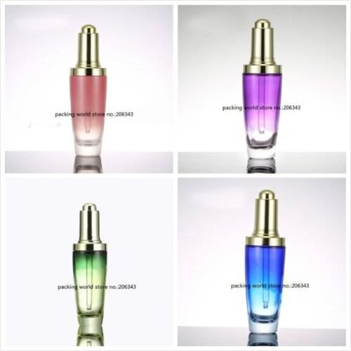 50ml pink/purple/blue/green glass bottle with gold pump dropper for serum/essence/oil/hyaluronic acid/whitening liquid skin care