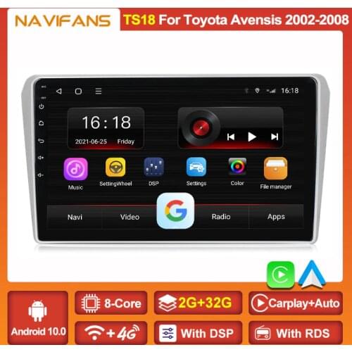 RDS DSP 8core Android 11 Car Radio For Toyota Avensis T25 2002 2008 2007 2006 2005 2004 GPS Navigation 4G Wifi Multimedia Stereo