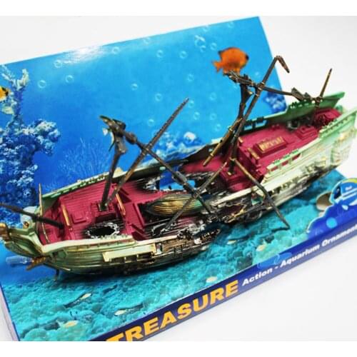 Large Aquarium Decoration Boat Plactic Aquarium Ship Air Split Shipwreck Fish Tank Decor Boat Ornament Aquarium Accessories