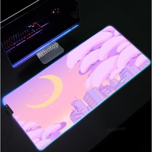 Kawaii Pink Landscape Large Mouse Pad PC Gamer Computer Teclado Anime Gaming Mat Large Mouse Pad RGB Keyboards Luminous Desk Mat