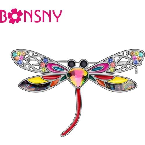 Bonsny Enamel Alloy Rhinestone Floral Dragonfly Brooches Clothes Scarf Animal Jewelry For Women Girls Charm Party Gift Accessory