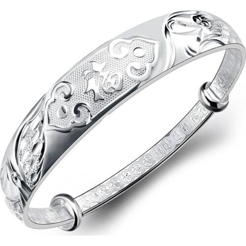 S999 Thousands of Fine Vintage Folk Style "auspicious Bracelet Bangles for Women Gifts Fashion Jewelry