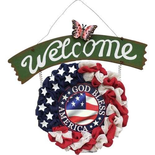 Independence Day Welcome Sign Decorative Vintage Wall Hanging Home Garden Decor Garden Outdoor Decoration