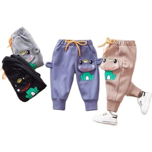 Children Clothes New Autumn Baby Girls Cartoon Pocket Pants Child Casual Fashion Solid Color SportsPants Clothing For Boy 1-5 Y