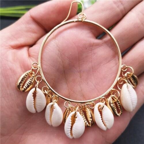 New Fashion Gold Color Metal Shell Earring for Women Circle Statement Earrings Exaggerated Tassel Brincos 2019 Beach Jewelry