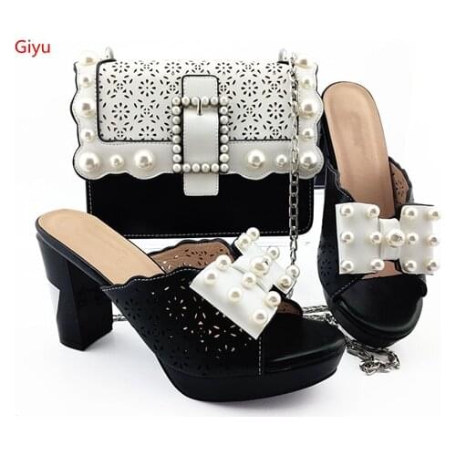 Doershow New Ladies Italian Shoes and Bag Set white color African Shoes and Matching Bags Italian Nigerian Shoes and Bag!HVC1-47