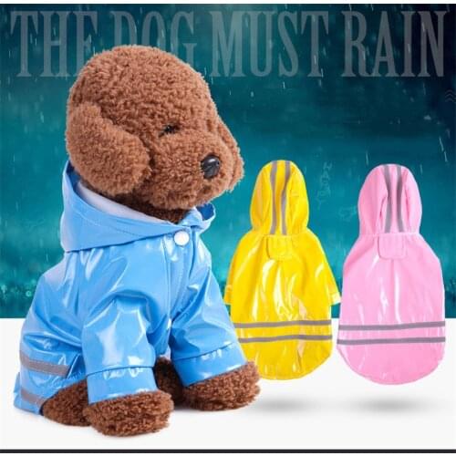 Dog Raincoat Spring And Summer PU Reflective Pet Raincoat Dog Hooded Windproof Raincoat Solid Color Foreign Trade Export Durable