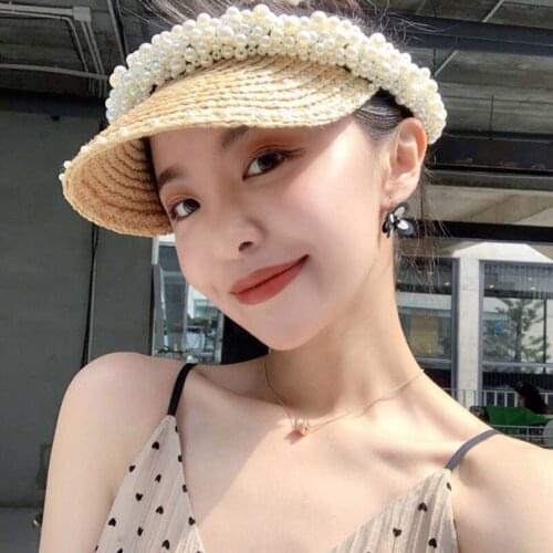 Kpop Cap Womans Sun Hats Hand Made DIY Pearl Visor Caps Summer Cap Casual Shade Hat Empty Top Hat Beach