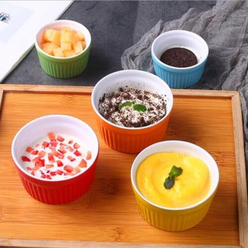 Ceramic Baking Cup Pudding Bowl Dessert Bowl Stripes Round High Temperature Resistant Baking Bowl Baking Cup Pudding Tableware