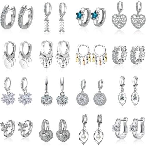 MEETSOFT Classic 925 Sterling Silver Zircon and Pearl Huggie Hoop Earrings for Women Party Fine Jewelry wholesale Accessory Gift