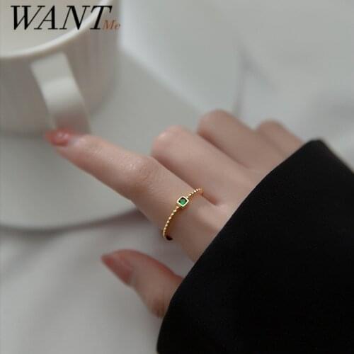WANTME 925 Sterling Silver Simple Fashion Square Green Zircon Twist Adjustable Ring for Women Classic Noble Wedding Jewelry Gift
