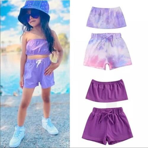 Citgeett Summer Kids Girls Tie Dye Clothes Set High Sleeveless Cropped Tops + Short Pants Clothes Set