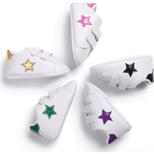 Baby Shoes Newborn Boys Girls Star First Walkers Kids Toddlers Lace Up PU Leather Soft Soles Sneakers Trainers 0-18 Months