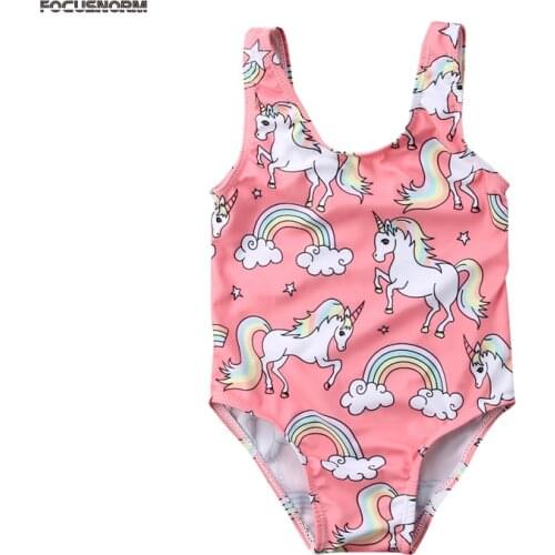 Newborn Toddler Baby Kids Girl Swimsuit Unicorn Print Sleeveless O-Neck Lovely Swimwear Swimming Bikini Outfit 0-3Y Baby Girls