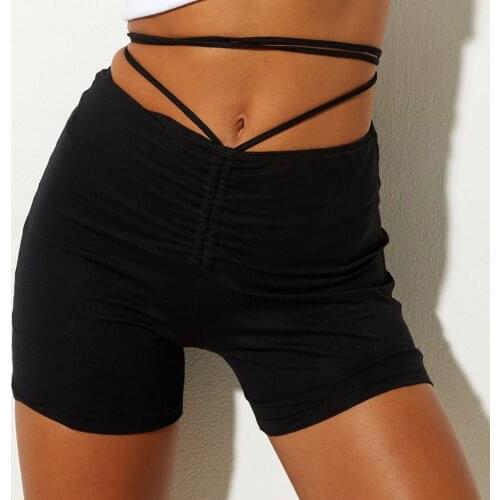 Summer Drawstring Ruched Shorts Womens Solid Color High Waist Skinny Short Pants Casual Sports Female Bottoms