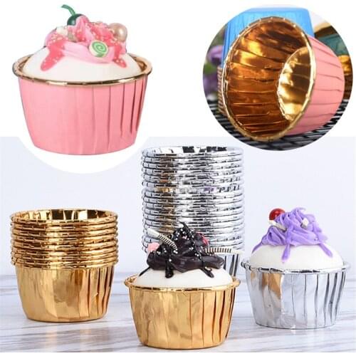Small Roll Mouth Cup Thick Gold and Silver Film Roll Cup Muffin Cake High Temperature Cake Paper Cup Marfen Cup Holder 100 Pcs