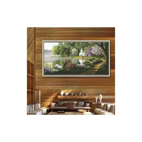 Top Quality 14CT Counted Unprinted Cross Stitch Kits Set Needlework For Embroidery Decor Arts Beautiful Swan lake Scenery Animal