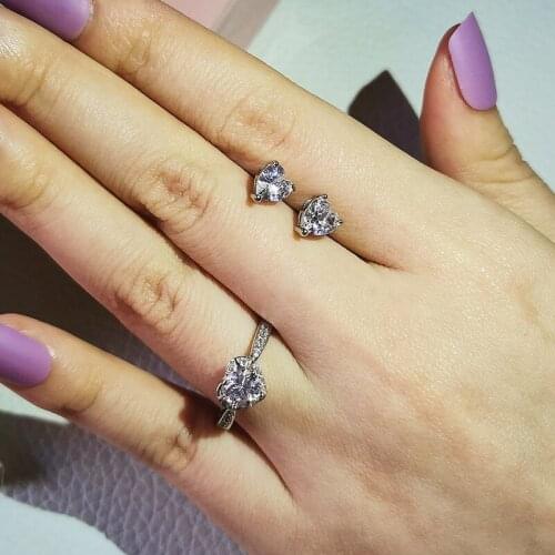 925 Sterling Silver Jewelry Set Halo Engagement Ring Round Stud Earring For Wedding Christmas Valentines Day Gift Party J5996