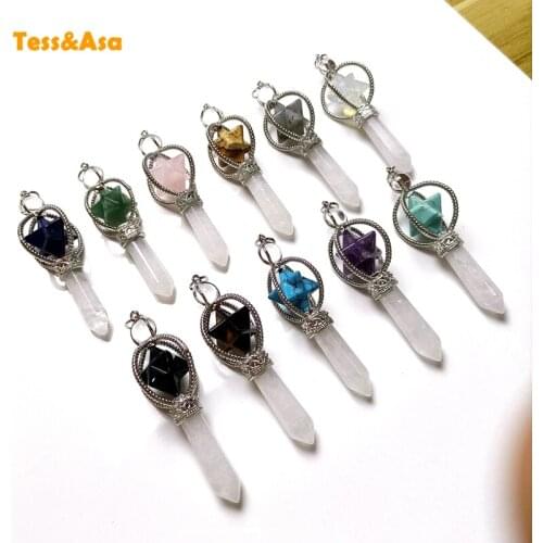 Natural Merkaba Reiki Amulet Healing Crystal Dowsing Pendulum Necklace for Divination Balancing Pointed Hexagon Pendant Pendulum