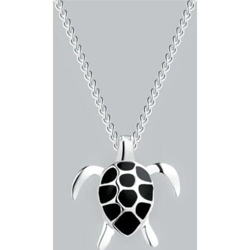 New Cute Little Turtle Sweet Black Epoxy 925 Sterling Silver Jewelry Personality Beautiful Animal Popular Pendant Necklaces DG02